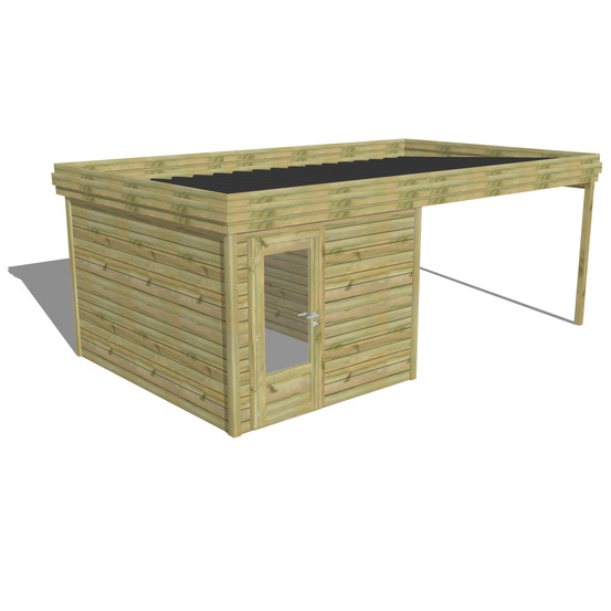 Abri de jardin bois pin traité autoclave 27mm - 6,14x3,44m / 21m2 - bac acier - abri français