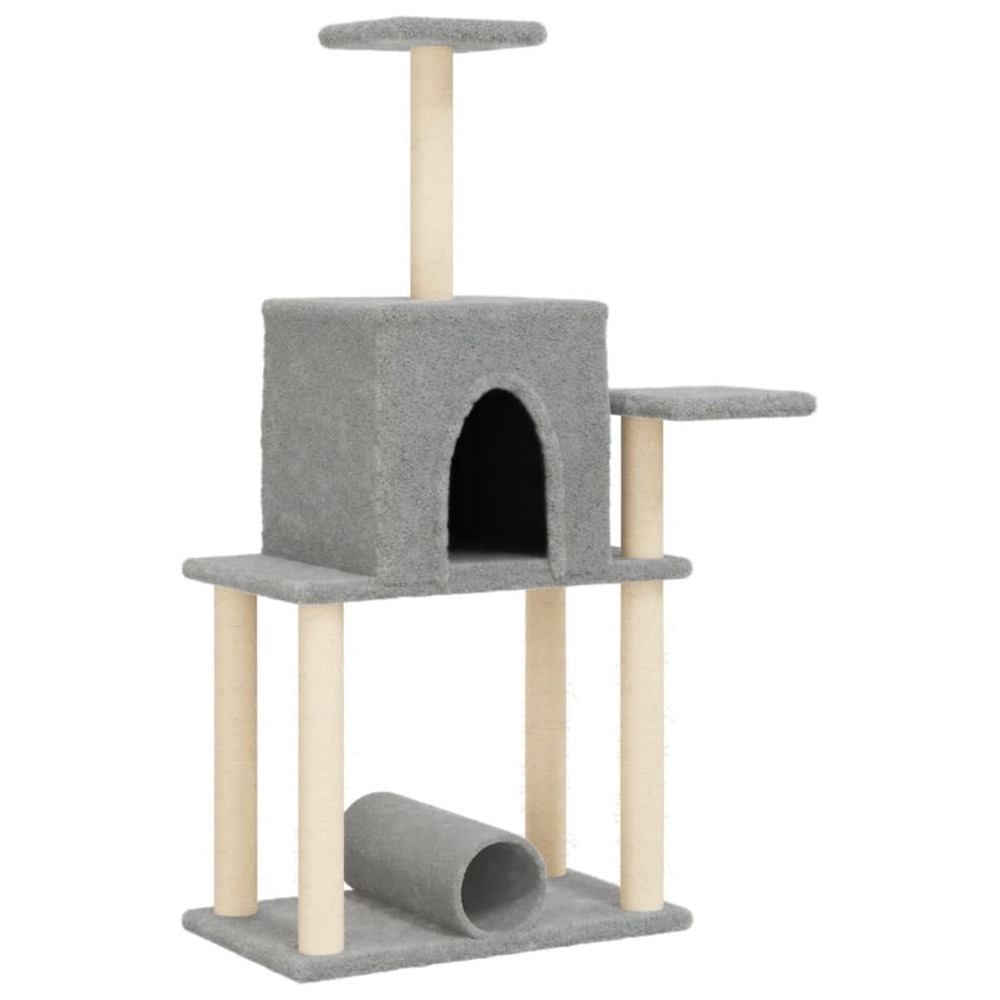 Arbre à chat meuble tour grimper jouet grattage grattoir escalade plateforme avec griffoirs en sisal clair 122 cm gris 02_002
