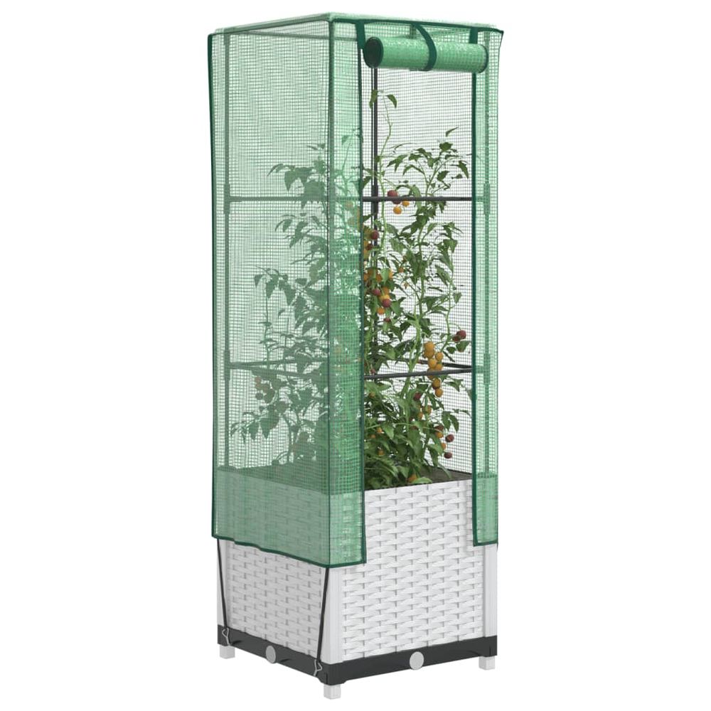 Bac à fleurs carré avec housse de protection hivernale design épuré tressé pour petit balcon blanc 40 cm