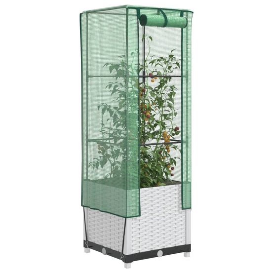 Bac à fleurs carré avec housse de protection hivernale design épuré tressé pour petit balcon blanc 40 cm