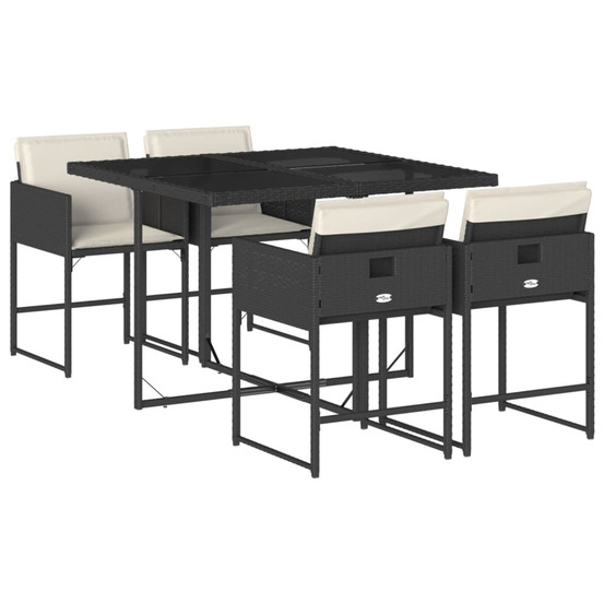 Ensemble à manger de jardin coussins 5pcs noir résine tressée