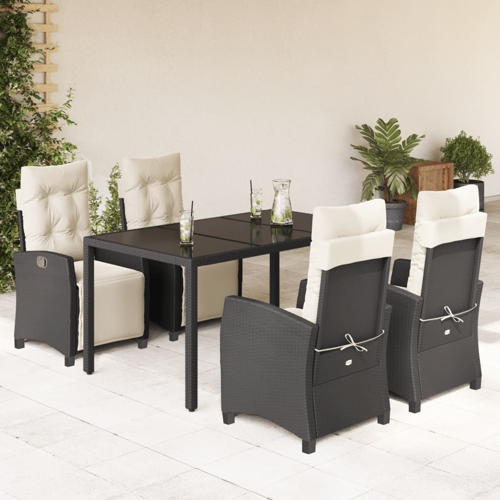 Ensemble à manger de jardin coussins 5pcs noir résine tressée