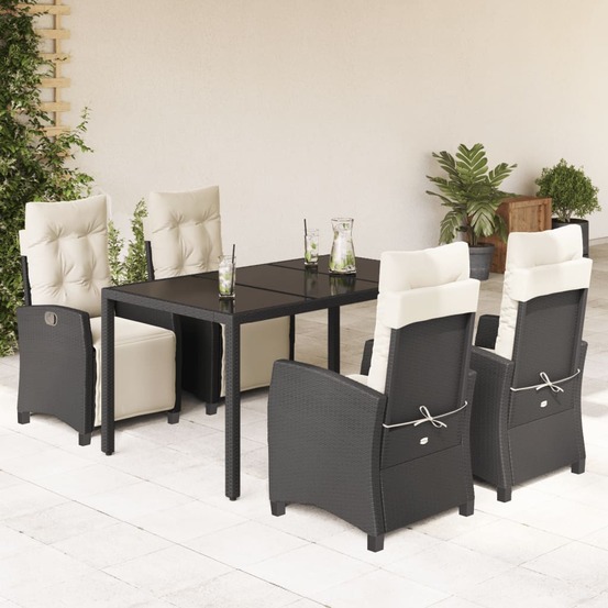 Ensemble à manger de jardin coussins 5pcs noir résine tressée