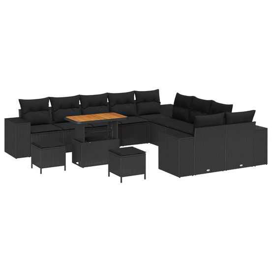 Ensemble de canapé de jardin avec coussin 13 pcs noir polyrotin