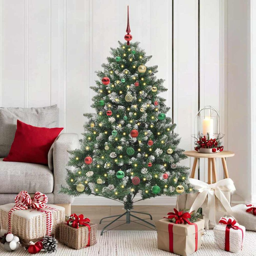 Sapin de noël réaliste 150 cm avec lumières led intégrées et kit décoration complet usb