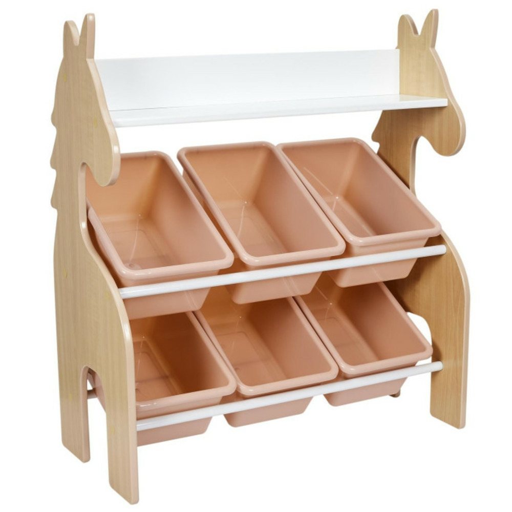 Meuble de rangement 6 bacs licorne 71cm rose
