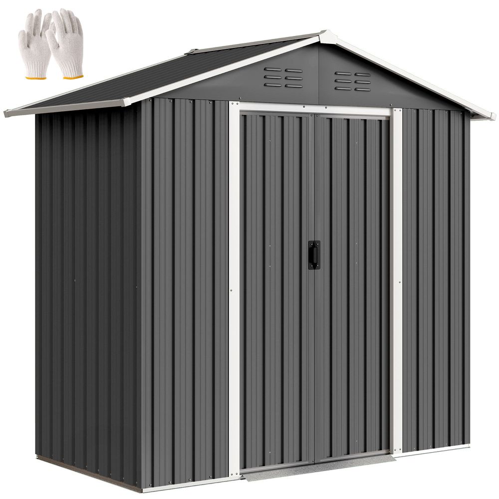 Abri de jardin acier extérieur rangement portes coulissantes 194x107 cm gris - comfortxl outdoor living