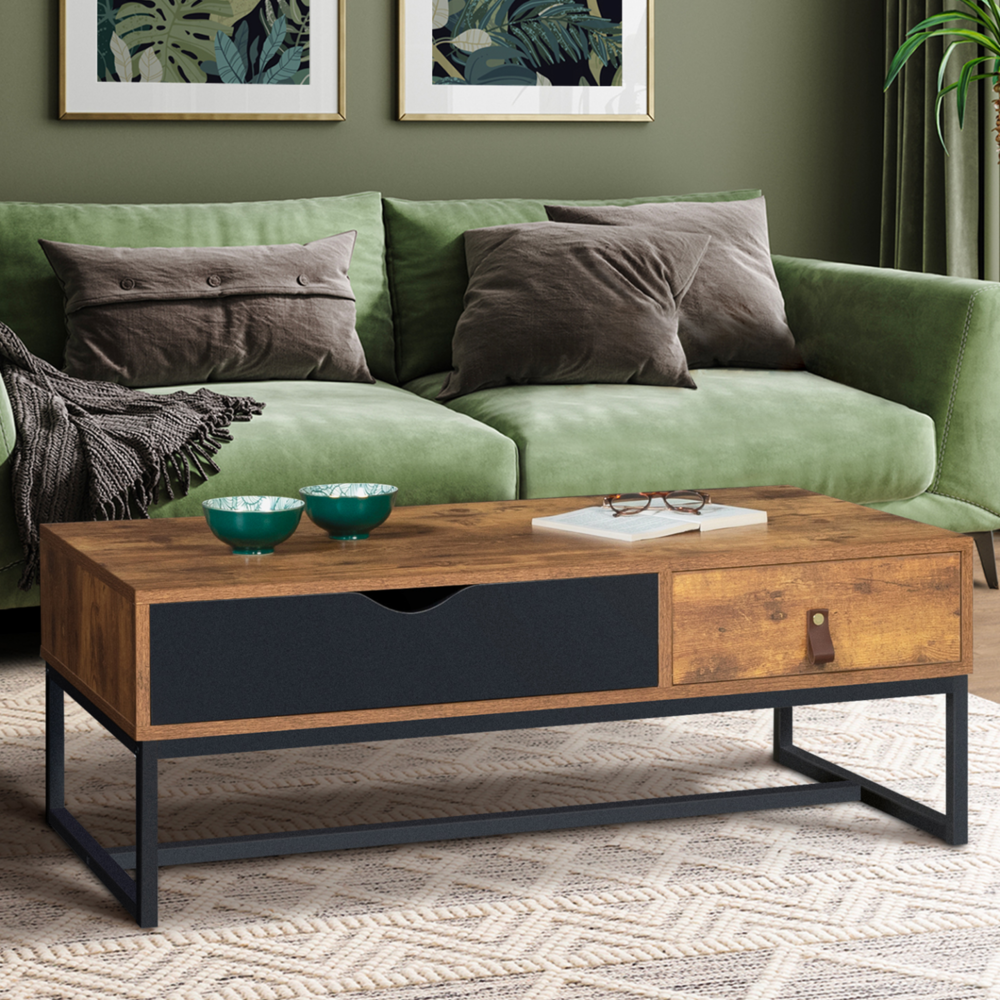 Table basse rectangulaire chicago 2 tiroirs design industriel