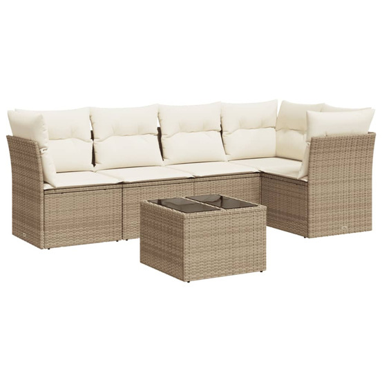 Salon de jardin avec coussins 6 pcs beige résine tressée
