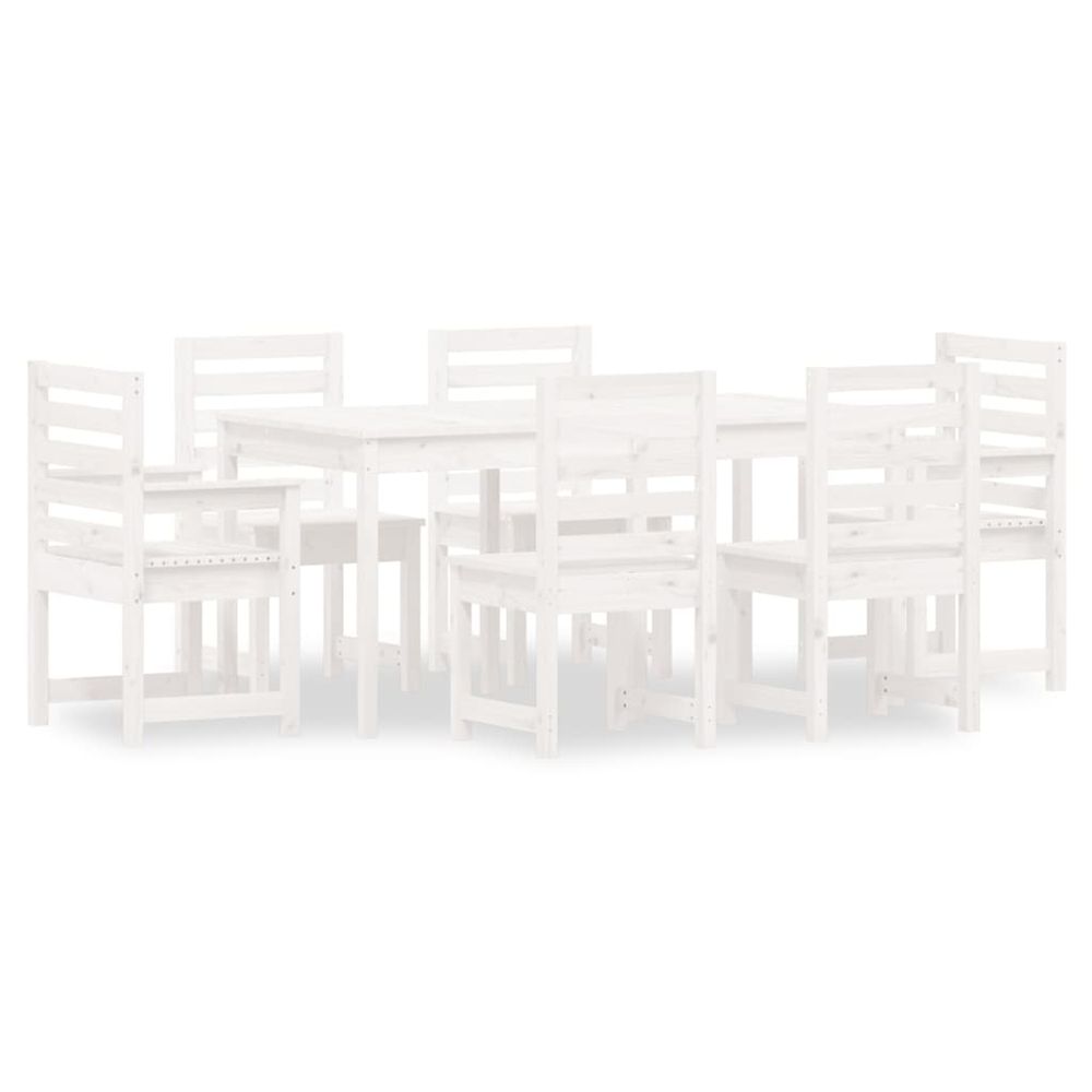 Ensemble à manger de jardin 7 pcs blanc bois massif de pin