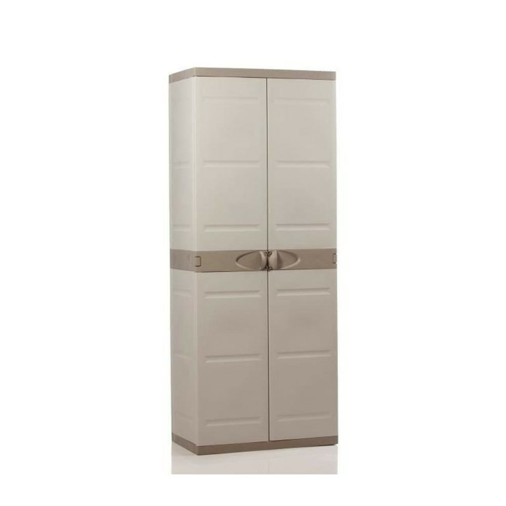 Titanium plastiken armoire 2 portes avec etageres et penderie l70 x p44 x h176 cm beige et taupe gamme titanium interieur/exteri