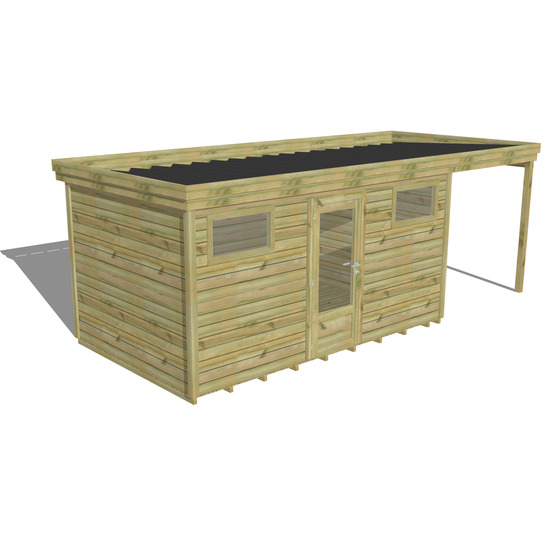Abri de jardin bois pin traité autoclave 27mm - 6,34x2,64m / 17m2 - bac acier - plancher bois