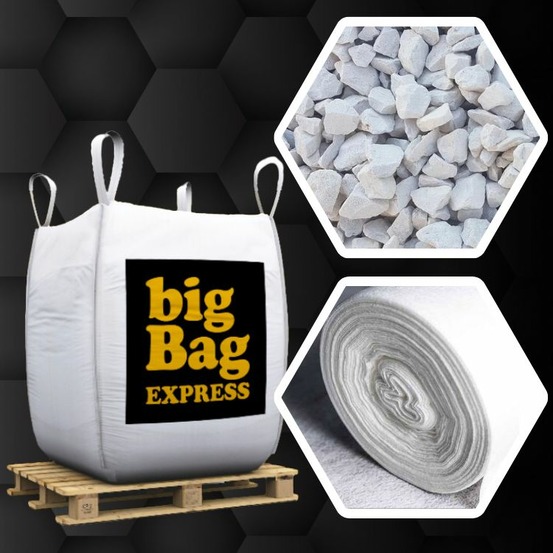Pack gravier calcaire super blanc + géotextile = 1 big bag de gravier ø 6/14 mm (≃ 20m²) + géotextile 50m2 - livraison premium