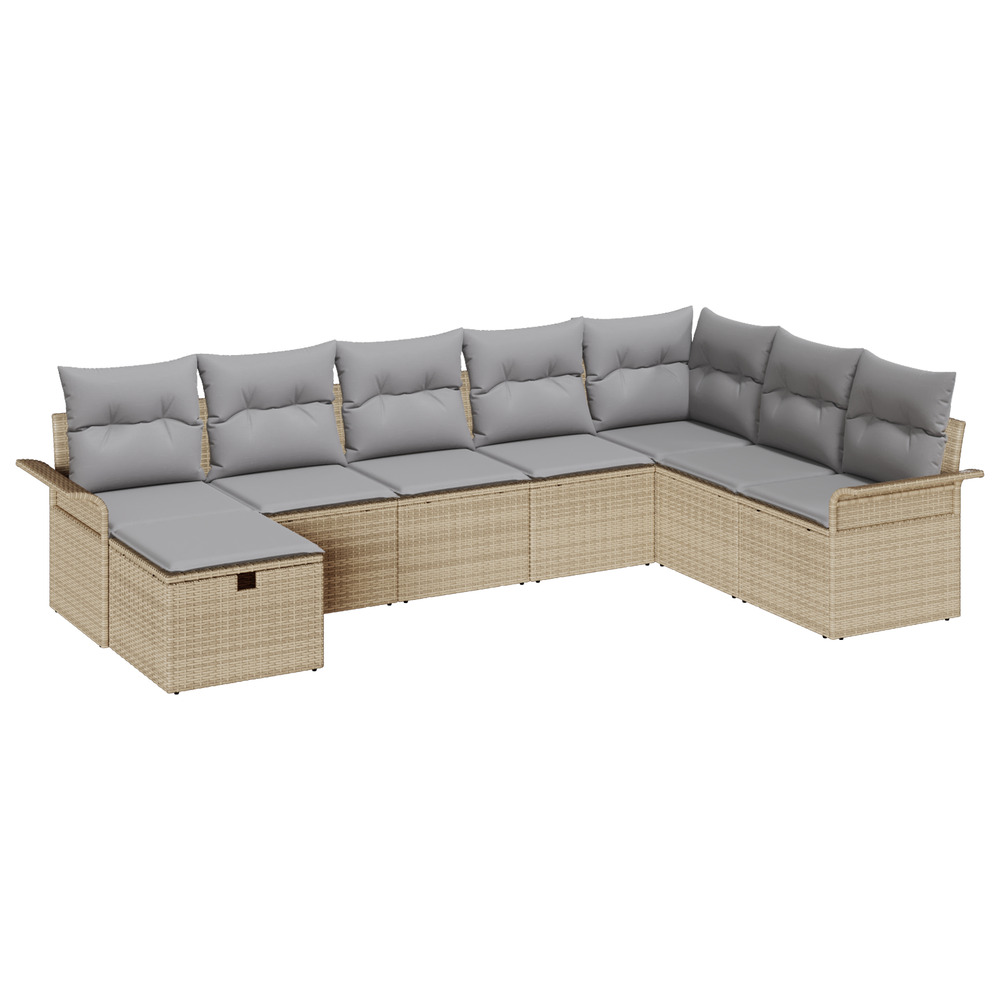 Ensemble de canapé de jardin 8 pièces avec coussins beige rotin synthétique