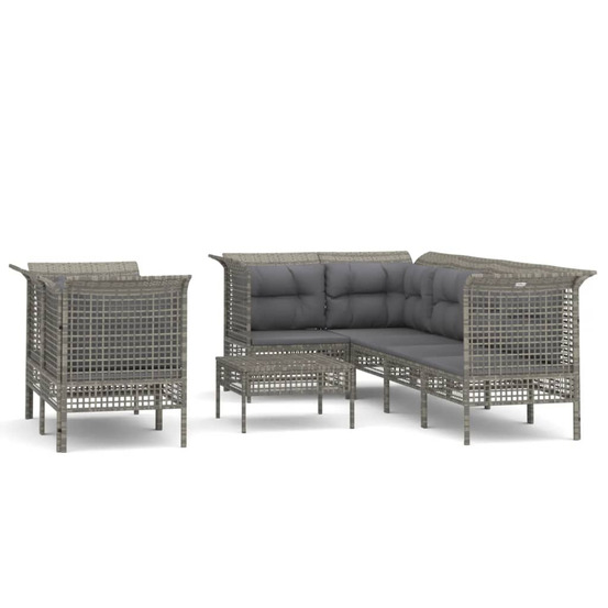 Salon de jardin 8 pcs avec coussins gris résine tressée