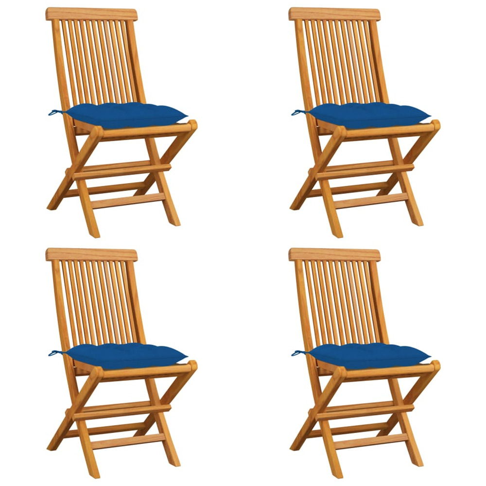 Chaises de jardin et coussins bleu lot de 4 bois de teck massif