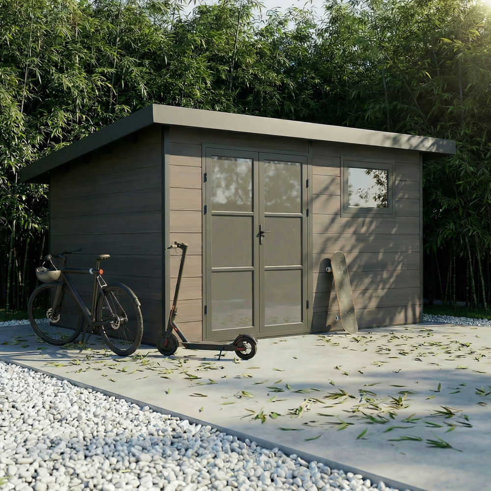 Abri de jardin composite alma - 11m2 gris - garantie 20 ans - cabanon de jardin