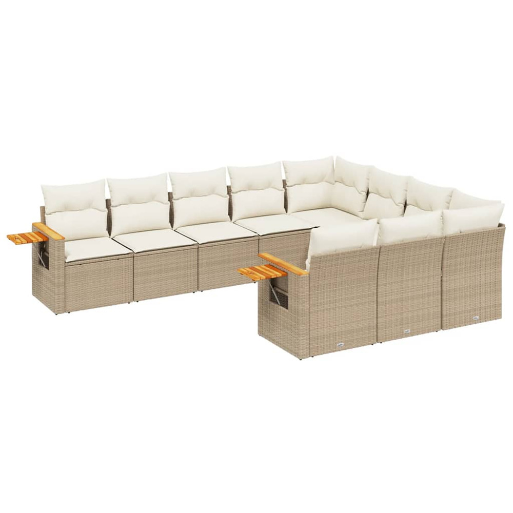 Salon de jardin avec coussins 10 pcs beige résine tressée