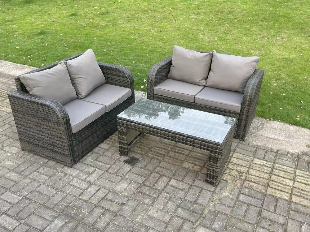 Ensemble de meubles de jardin en rotin ave 2 canapé d'amour table basse mélange gris foncé