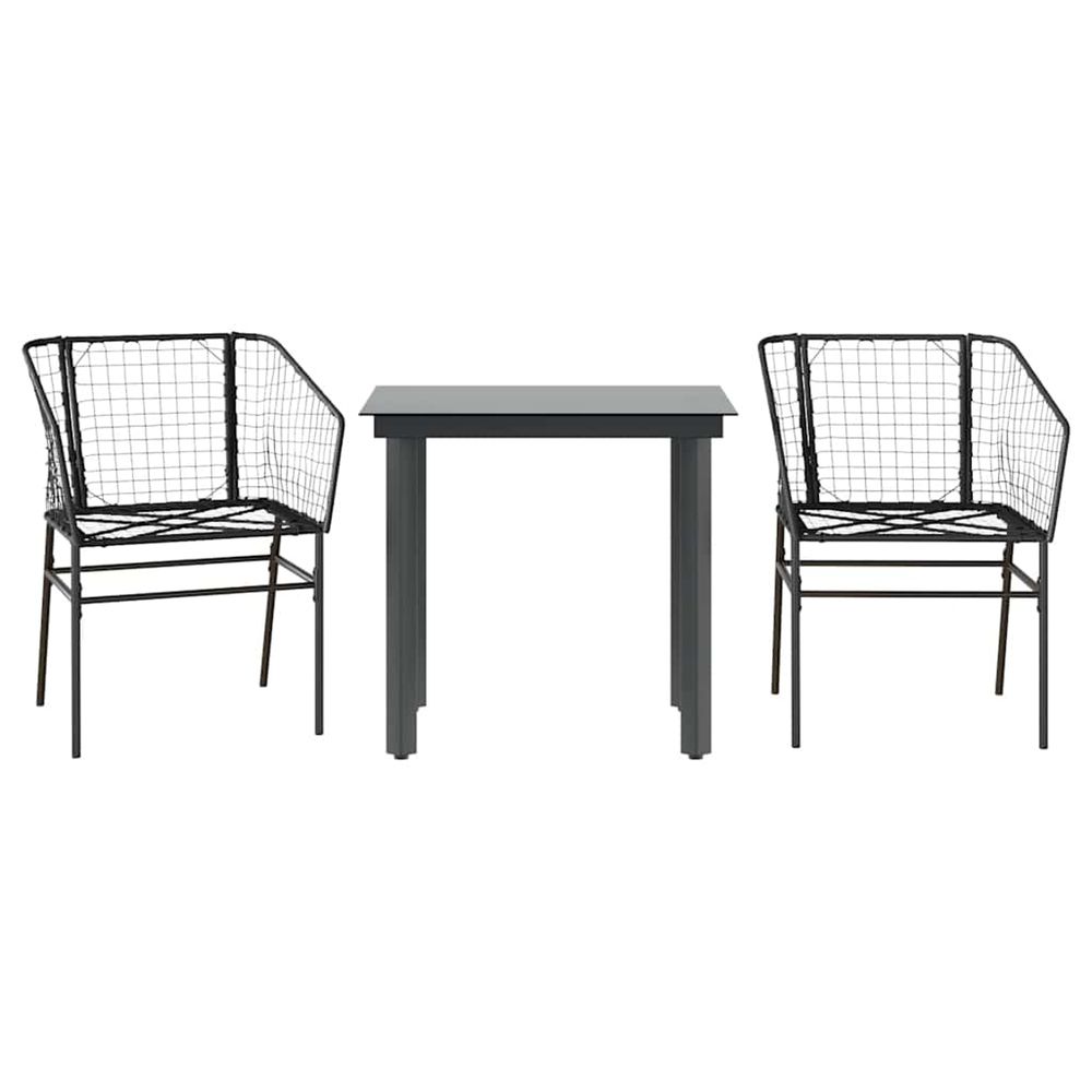 Ensemble à manger de jardin 3 pcs noir résine tressée verre