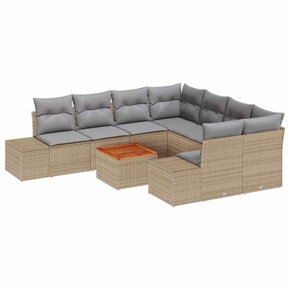 Ensemble de canapé de jardin 9 pc beige et gris clair polyrotin