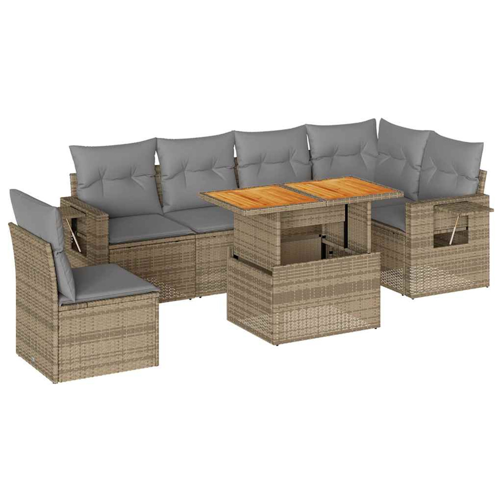 Salon de jardin avec coussins 7 pcs beige résine tressée