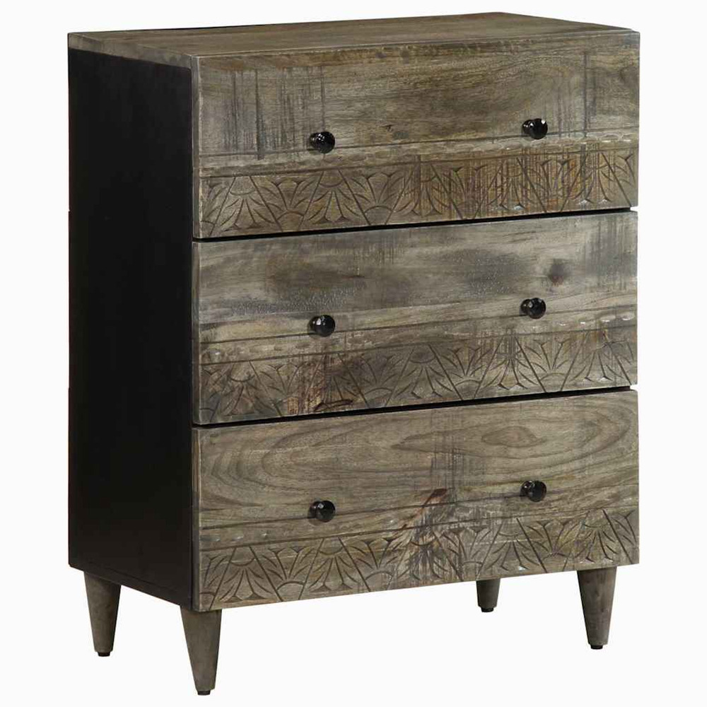 Buffet gris clair 60x33,5x75 cm bois de manguier massif