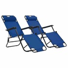 Chaises longues pliables 2 pièces avec repose-pied acier bleu