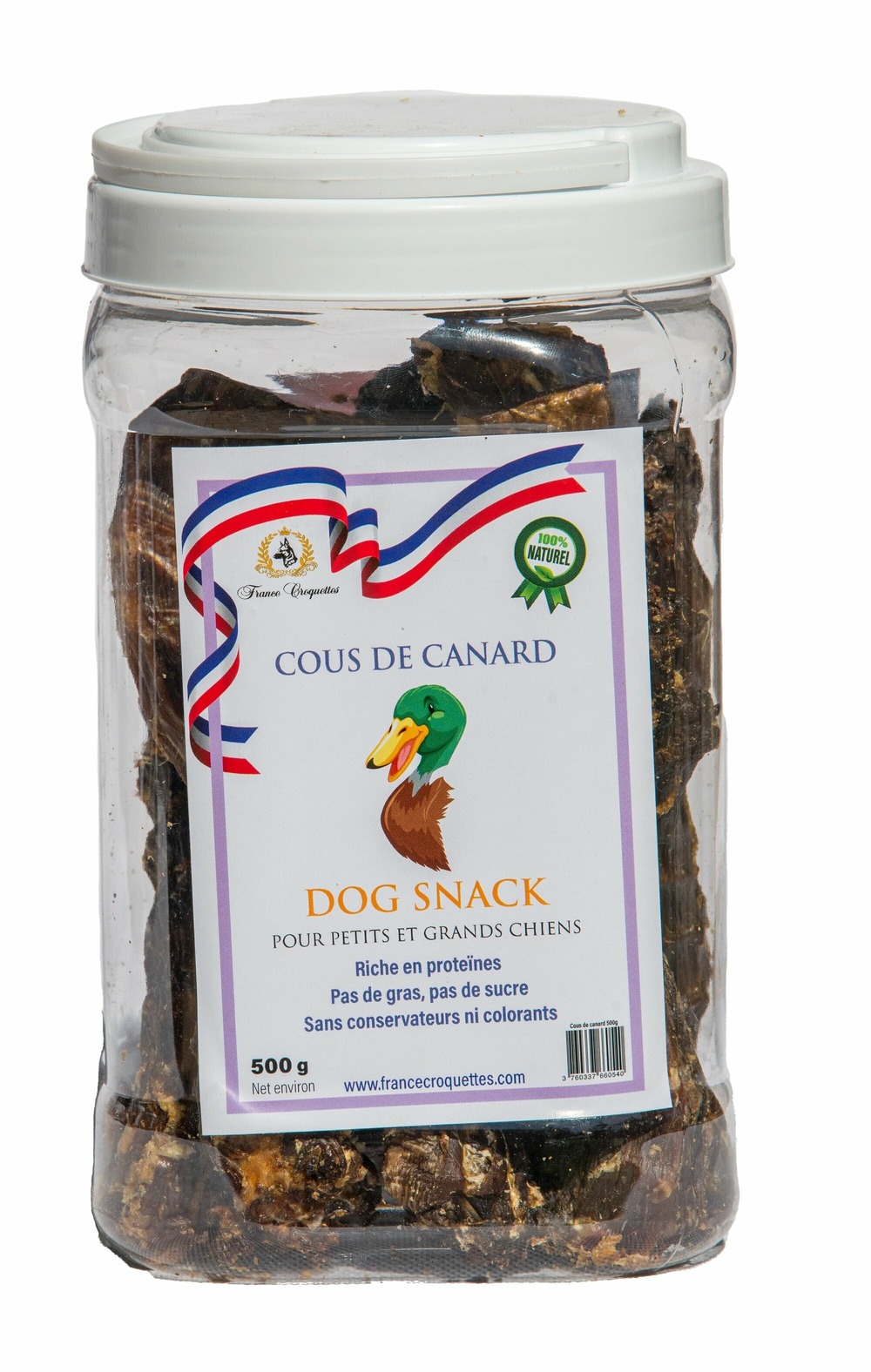 Cous de canard friandise pour chien - 500gr - france croquettes