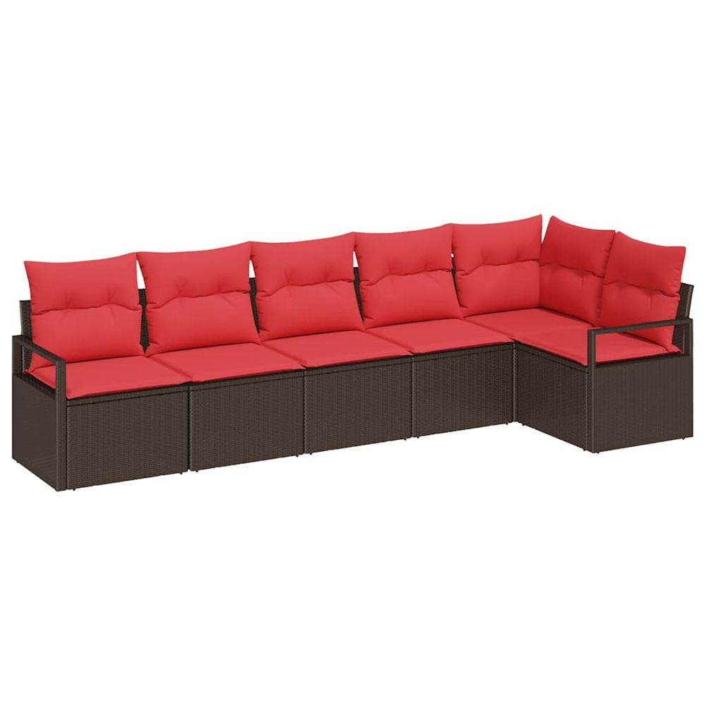 Ensemble de canapé de jardin 6 pc marron et rouge polyrotin