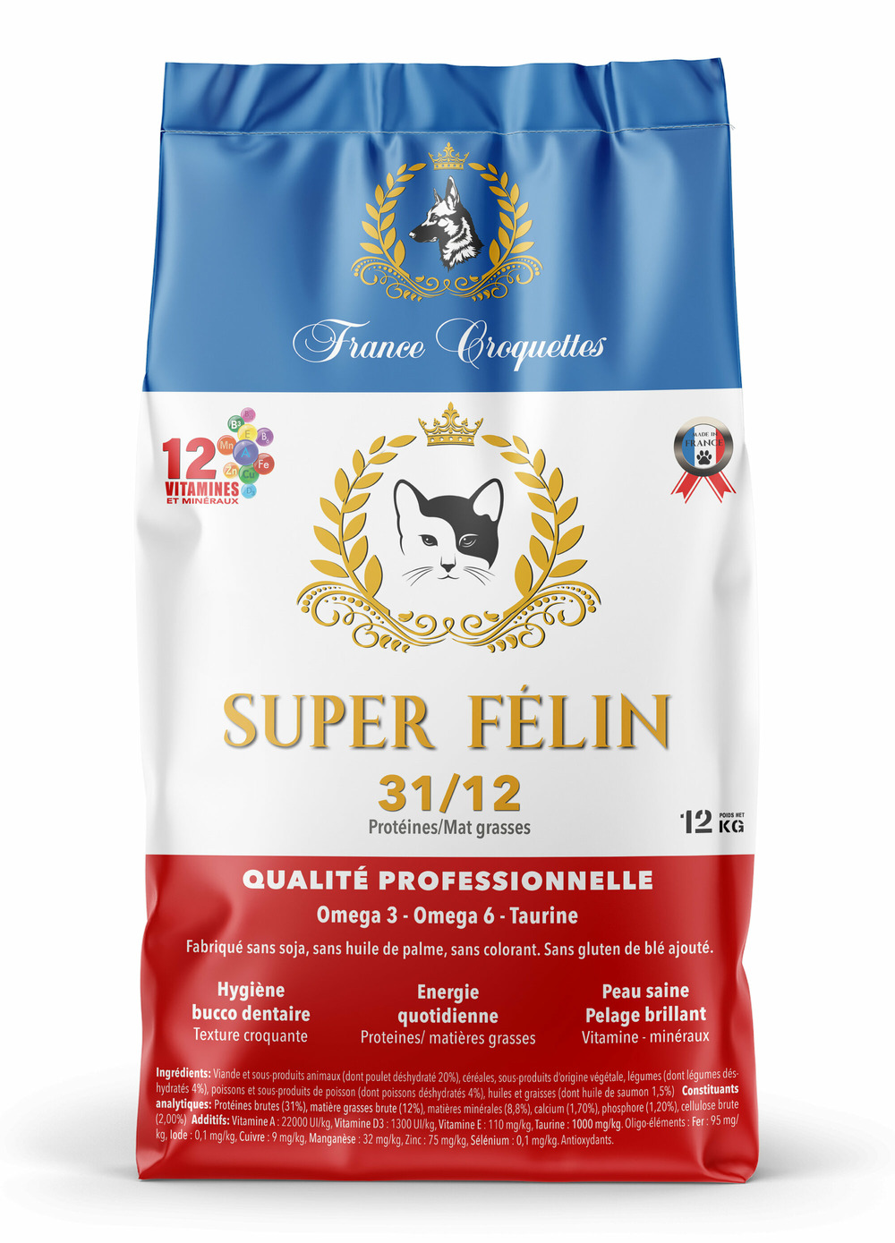 Croquette pour chat adulte super felin 31/12 – 12kg – non sterilisé – france croquettes