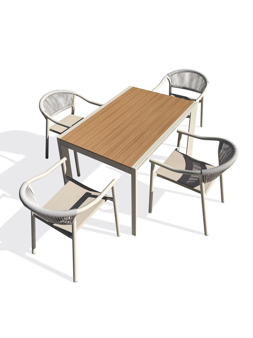 Ensemble repas d'une table de jardin tonga (120x80 cm) en aluminium et plateau polywood aspect bois