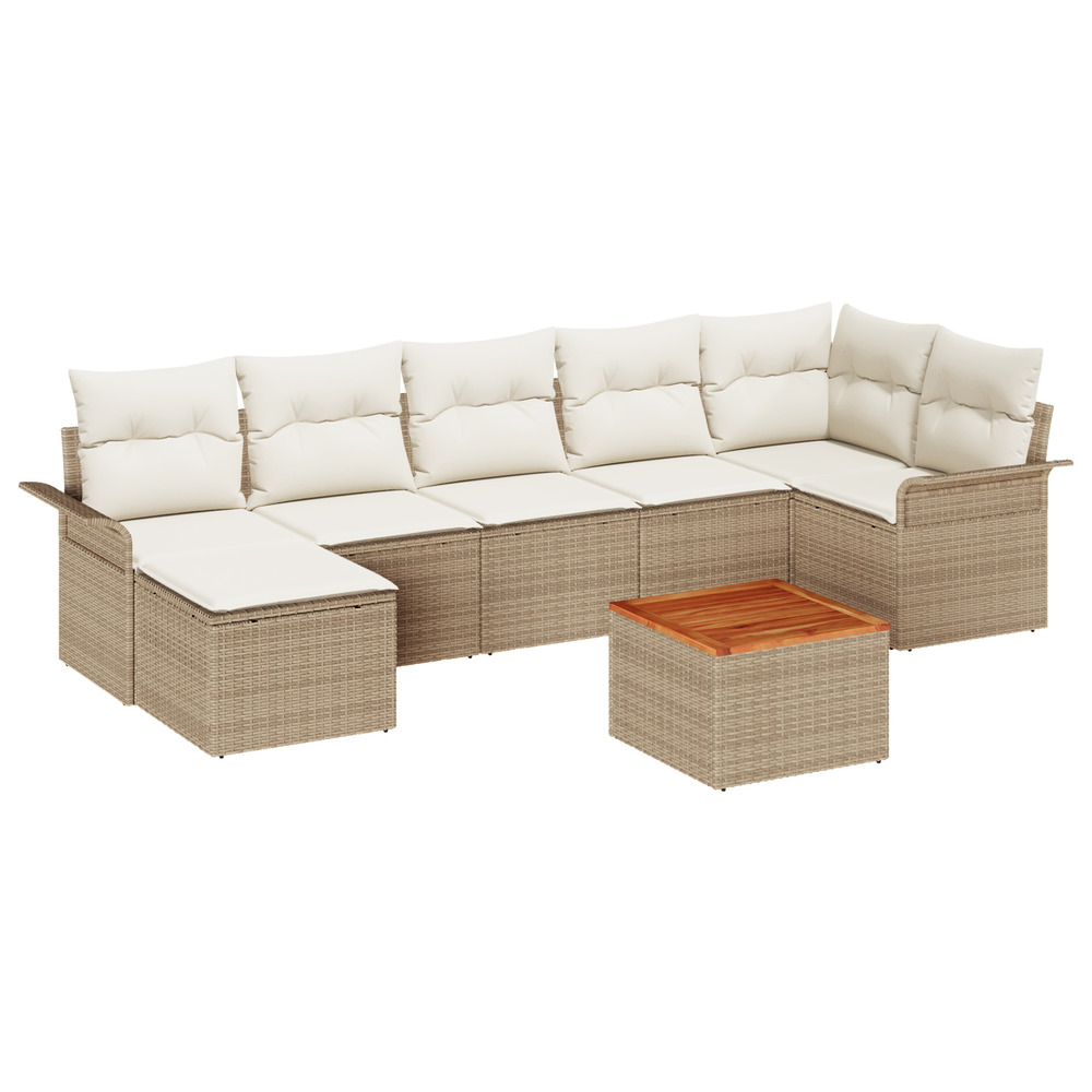 Ensemble de canapé jardin 8 pièces avec coussins beige poly rattan acacia
