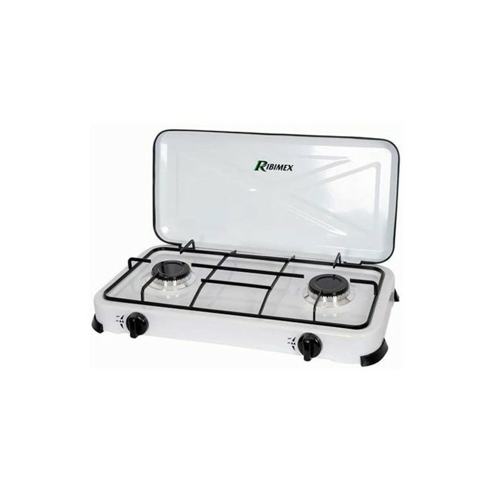Réchaud gaz 2 feux 2x2200k blanc avec couvercle - prf350