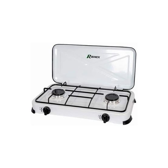 Réchaud gaz 2 feux 2x2200k blanc avec couvercle - prf350