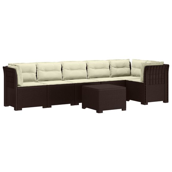 Canapé de jardin 6 places avec coussins aspect rattan pp marron