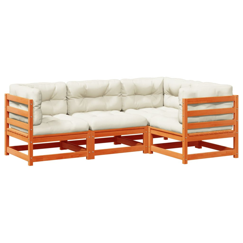 Salon de jardin 4 pcs avec coussins cire marron bois pin massif