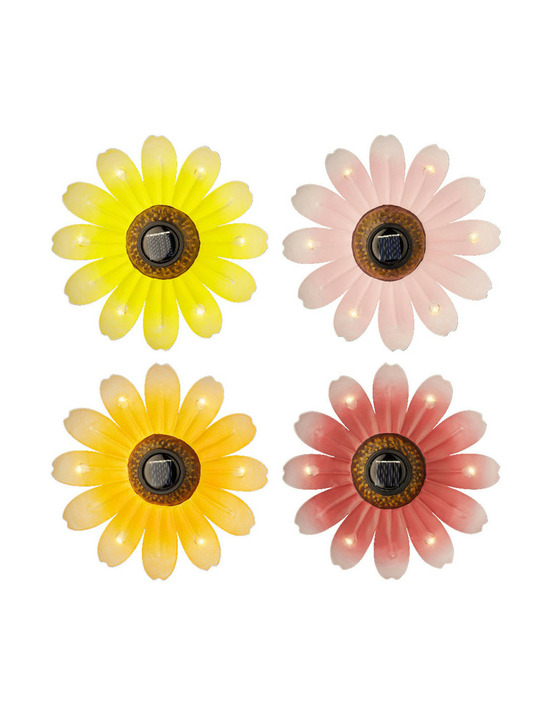 Fleur solaire couleurs assorties ø14x4cm 6 led. Lumière chaude