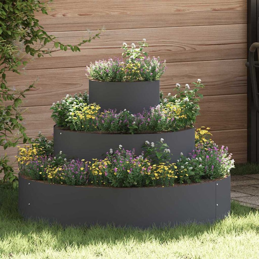 Jardinière ronde acier anthracite pour jardin terrasse bac à fleurs moderne ø90x20 cm