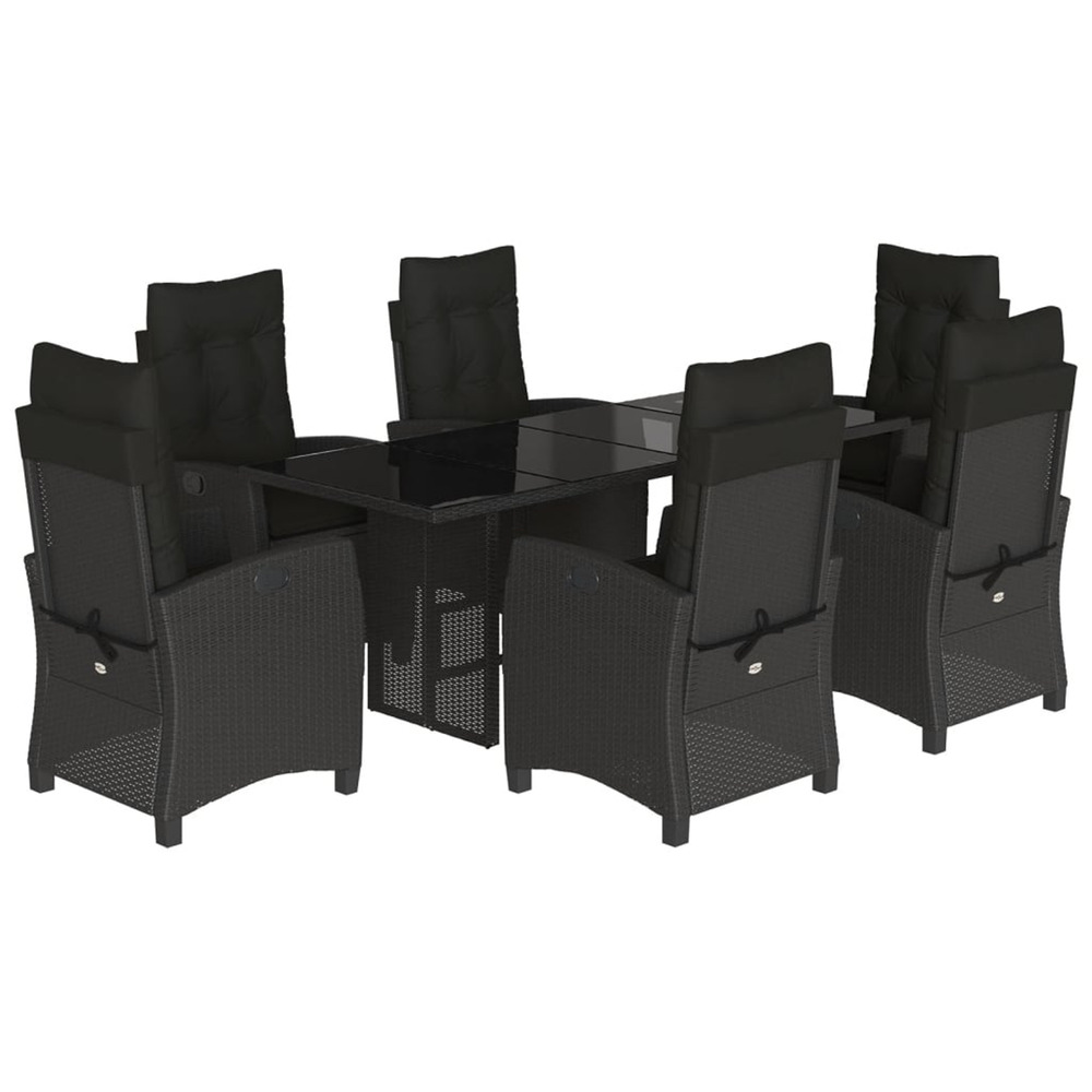 Ensemble à manger de jardin coussins 7pcs noir résine tressée