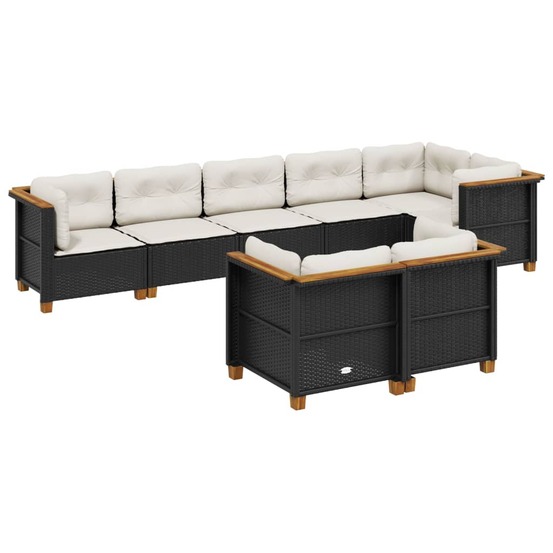 Salon de jardin 8 pcs avec coussins noir résine tressée