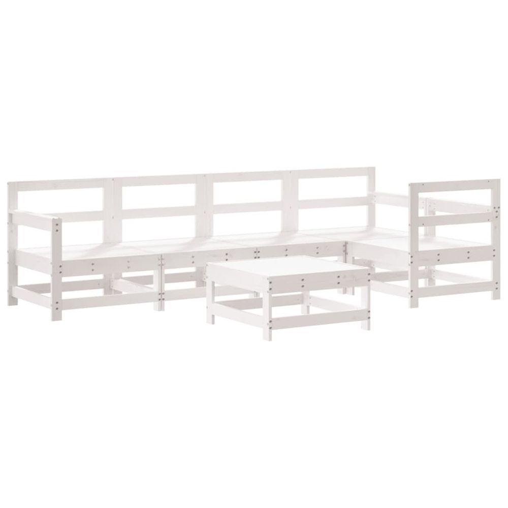 Salon de jardin 6 pcs blanc bois de pin massif