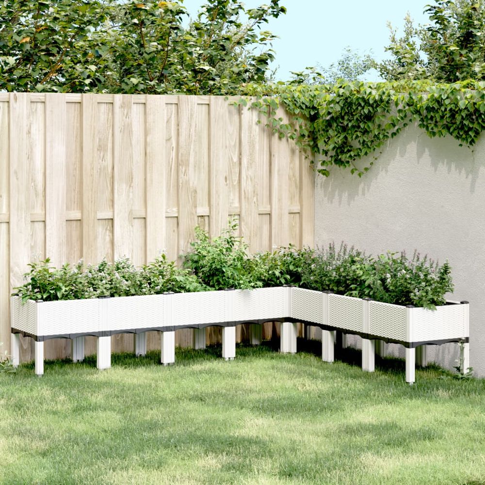 Grand carré potager surélevé modulable pp aspect rotin blanc 200cm