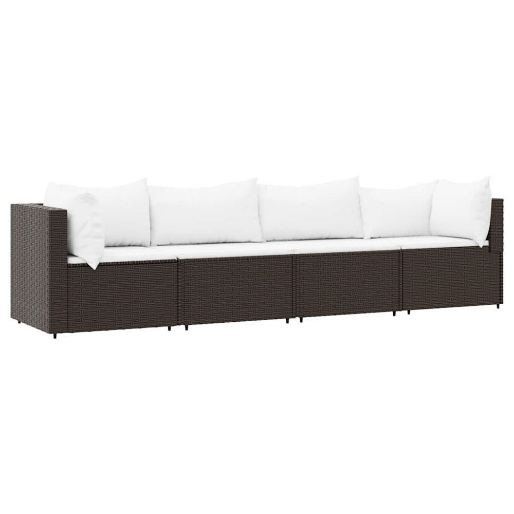Salon de jardin 4 pcs avec coussins marron résine tressée