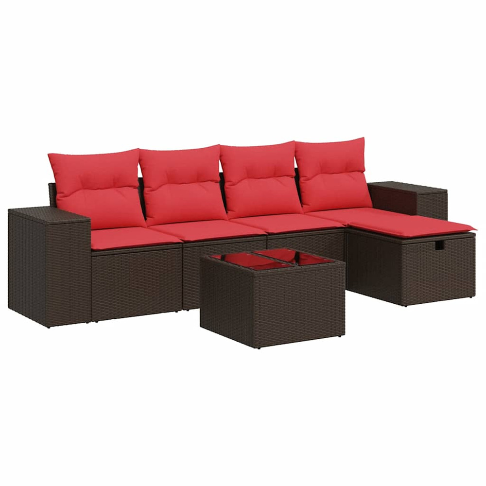Salon de jardin avec coussins 6 pcs marron résine tressée