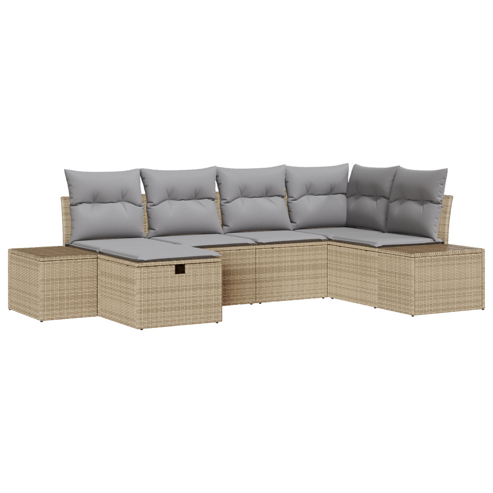 Ensemble de canapé de jardin de 6 pièces avec coussins beige en poly rattan
