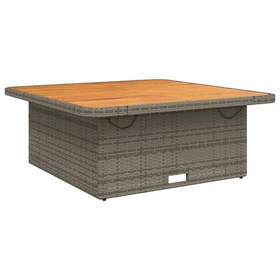 Table de jardin gris 110x110x71 cm résine tressée bois d'acacia