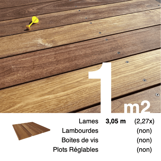Planches de terrasse bois exotique cumaru pour 1 m², longueur 3,05 m.