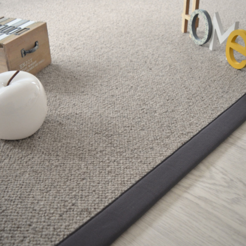 Tapis pure laine - latoon gris - ganse coton anthracite - 140 x 200 cm