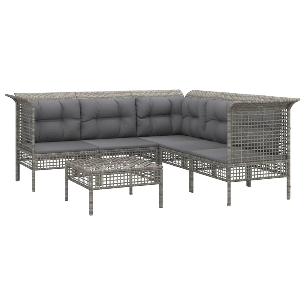 Salon de jardin meuble d'extérieur ensemble de mobilier 6 pièces avec coussins gris résine tressée
